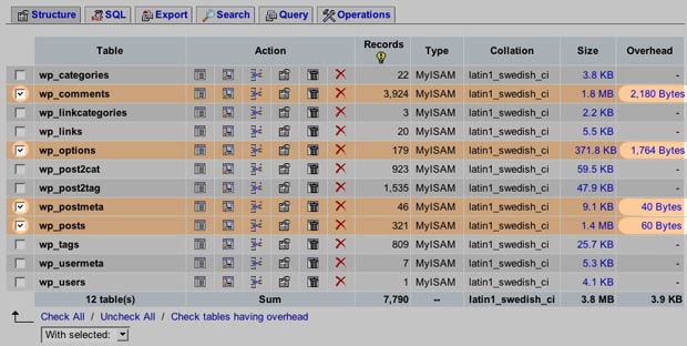 Repair MySQL Tables in phpMyAdmin