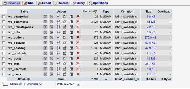 Repair MySQL Tables in phpMyAdmin