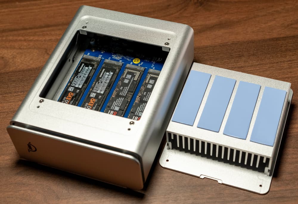 OWC Express 4M2 with lid removed showing cooling