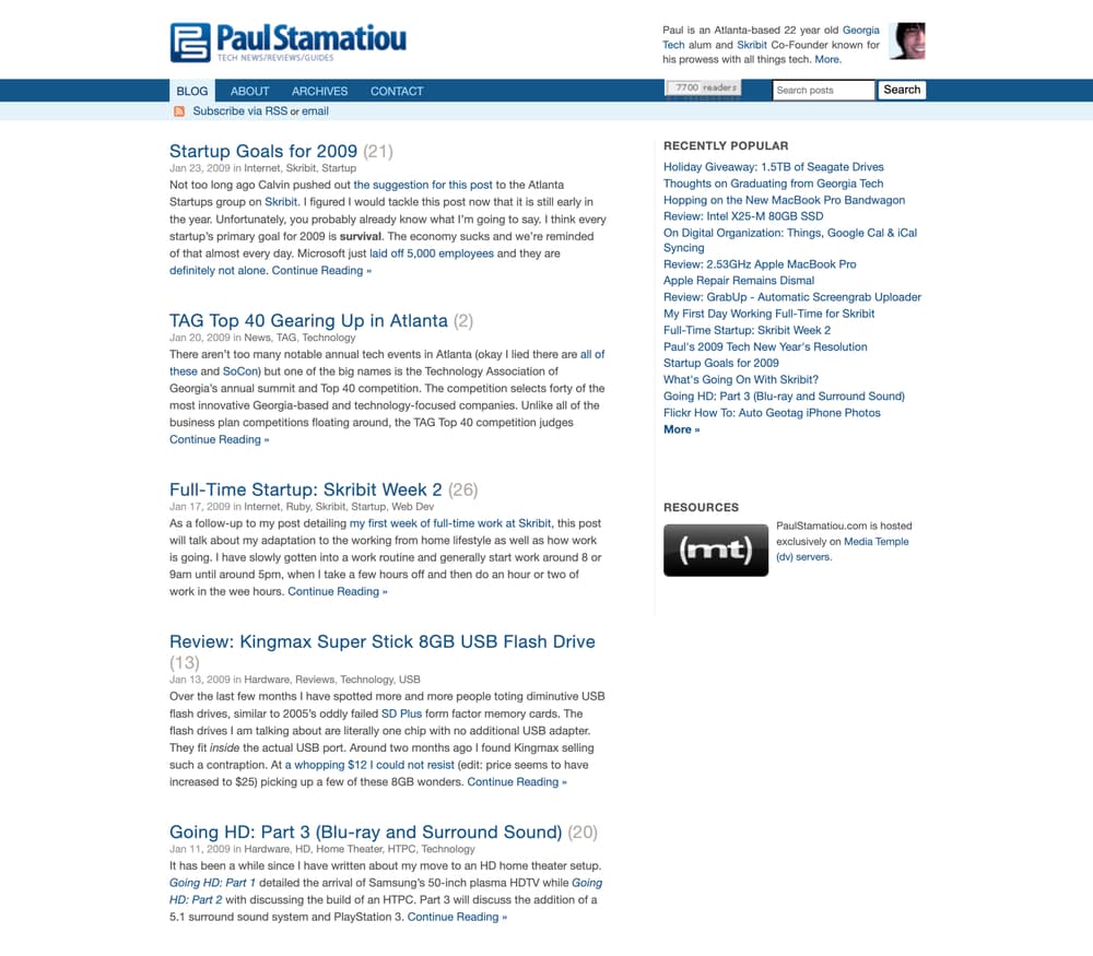 PaulStamatiou.com in 2009