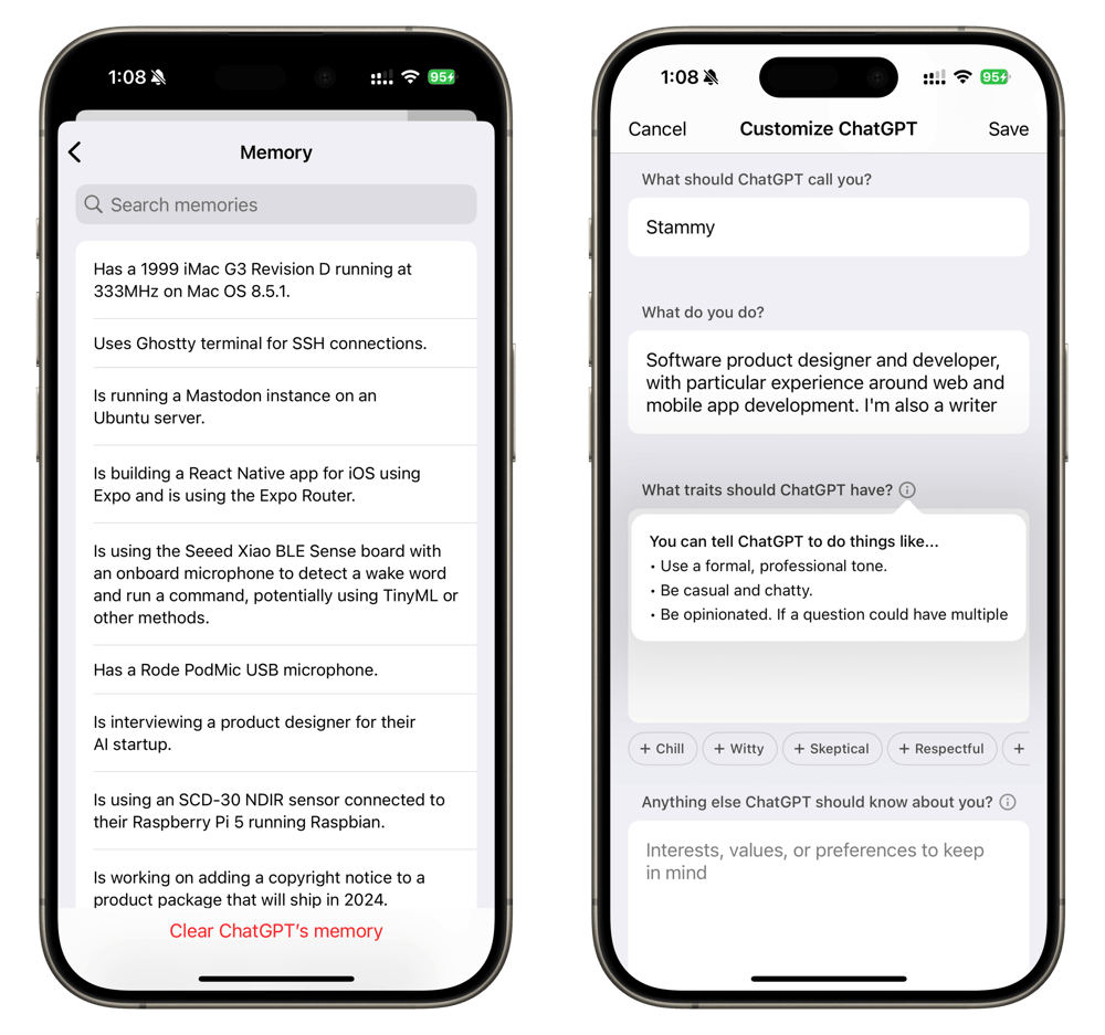 ChatGPT's take on personalization with Memory, Custom Instructions, and Traits
