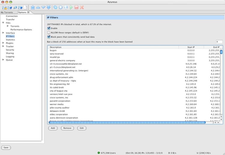 Azureus IP Filters