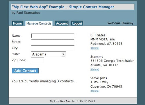 Webapp Example Screenshot - Manage Contacts