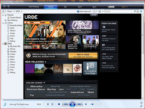 MTV Urge in Windows Media Player