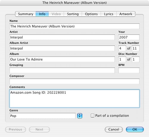 Amazon MP3 Song Info