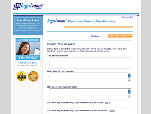 LegalZoom Provisional Patent