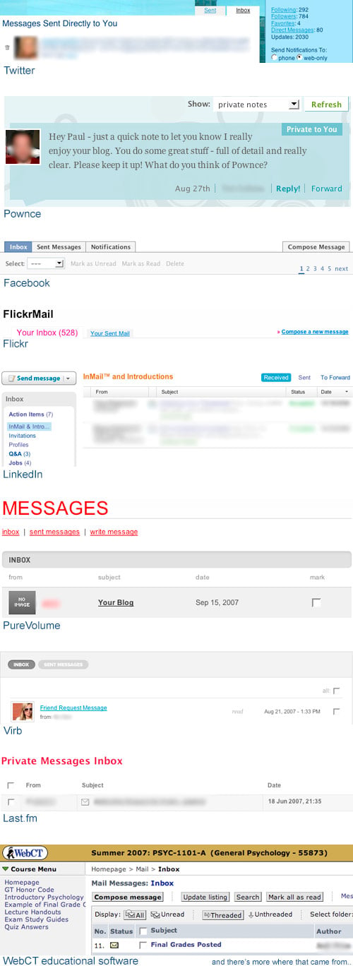 Private Messages from various sites
