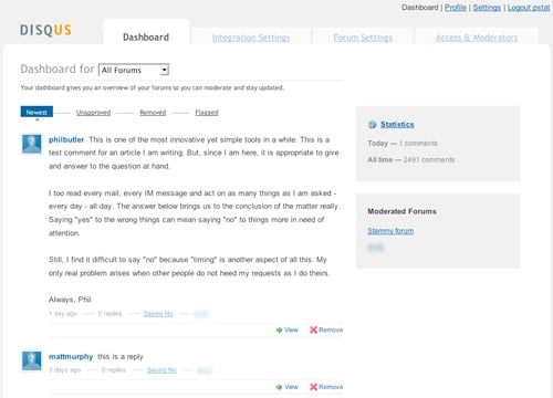 Disqus Dashboard