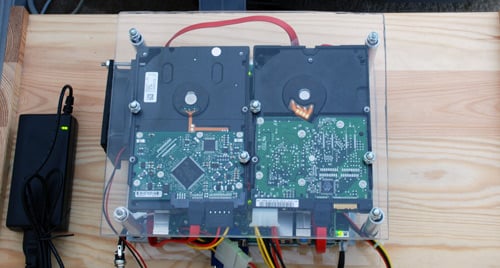 DIY 200 Dollar PC - Top showing hard drives