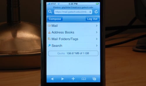 Zimbra iPhone Interface