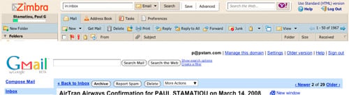 Zimbra/GMail Comparison