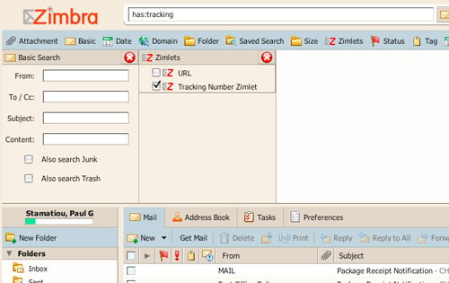 Zimbra Search: Tracking Numbers