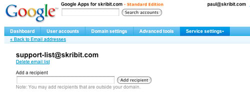 Skribit Google Apps Email List