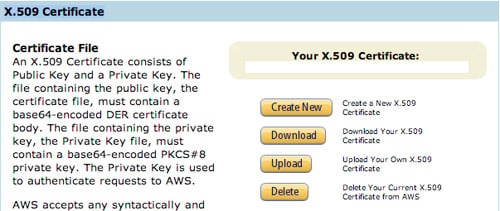 Amazon AWS - Create X.509 Certificate