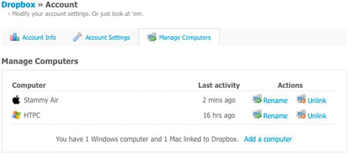 Dropbox Manage Linked Computers