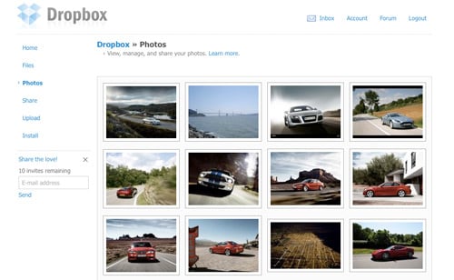 Dropbox Web Interface for Photos
