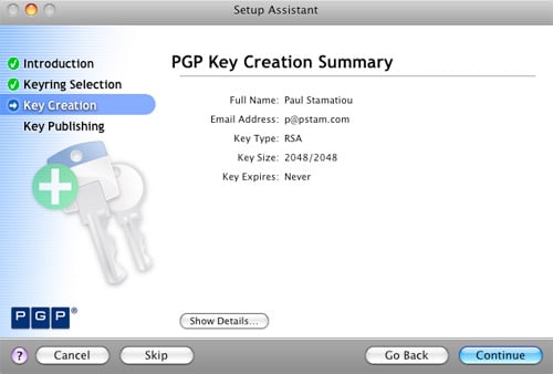PGP Key Creation Summary