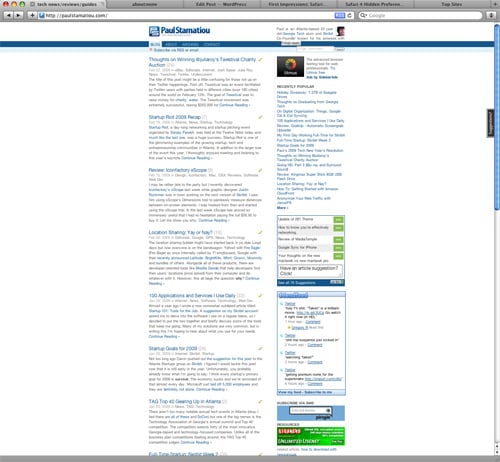 PaulStamatiou.com Zoomed Out on Safari 4 Beta