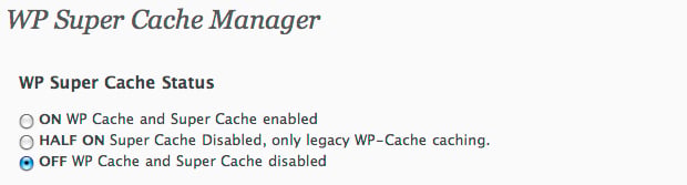 WordPress Super Cache - disable caching