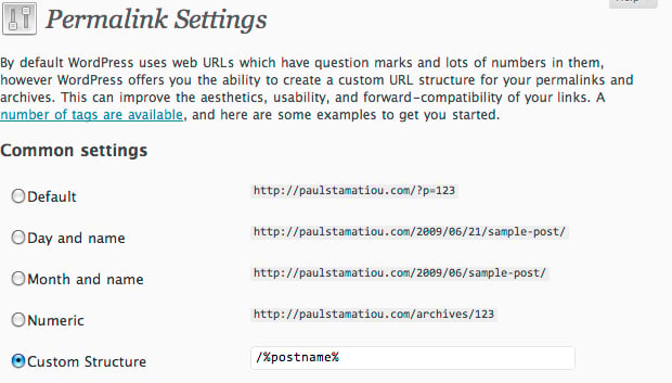 Change WordPress Permalink Settings