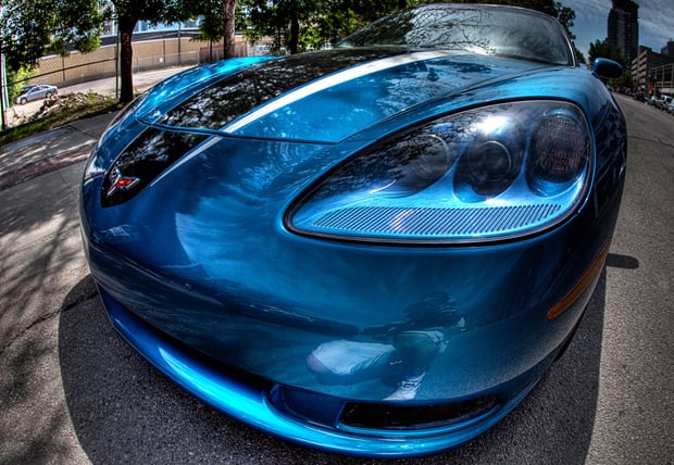 HDR photo of a Corvette taken with a fisheye lens