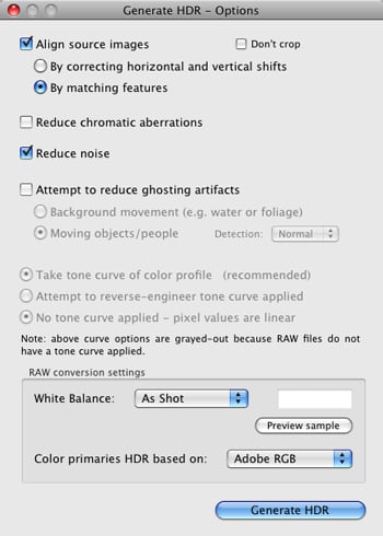 Generate HDR in Photomatix Pro