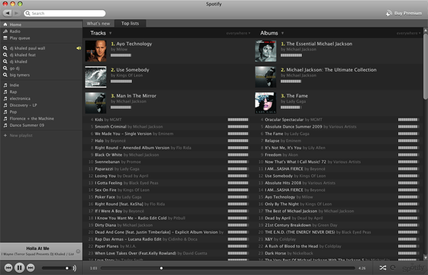 Spotify Home - Top Lists (Tracks and Albums)