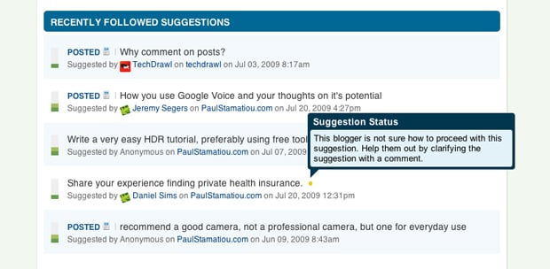 Skribit Profile Page and Suggestion Status