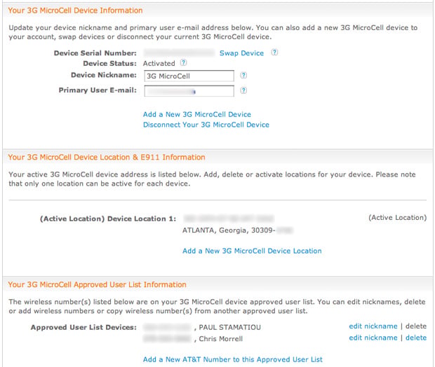 Manage AT&T 3G MicroCell on AT&T's website