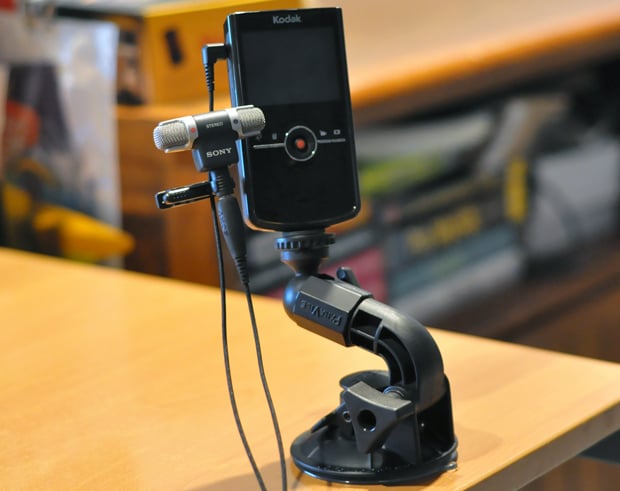 Kodak Zi8, Sony ECM-DS70P and Panavise 809 Camera Suction Cup Mount