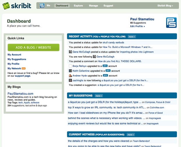 Dashboard Screenshot of Skribit - Cure Writer's Block