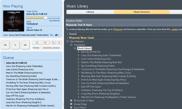 Rhapsody on the Sonos Desktop Controller PC application