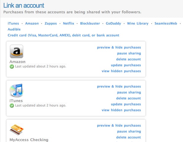 Linking accounts to Blippy