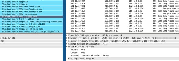 Before and After VyprVPN PPTP connection - leaked DNS requests