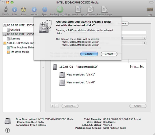 Creating RAID 0 SSD Array in OS X