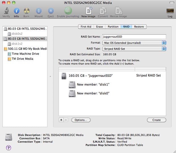 Create RAID Array in Disk Utility OS X Snow Leopard
