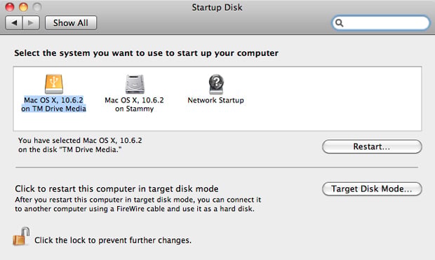 Select Startup Drive in OS X 10.6 - Boot off of external drive clone