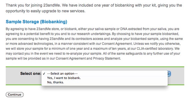 BioBank your DNA sample at 23andMe