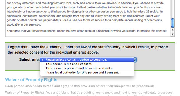 23andMe Account Creation - Consent/Waiver