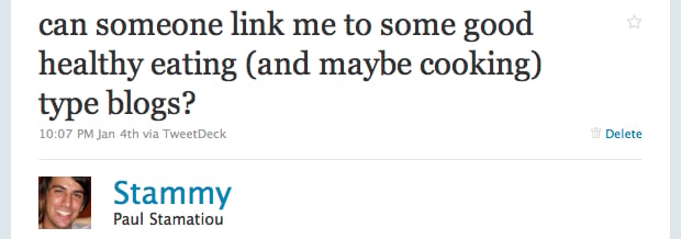 Stammy on Twitter asking for food blogs