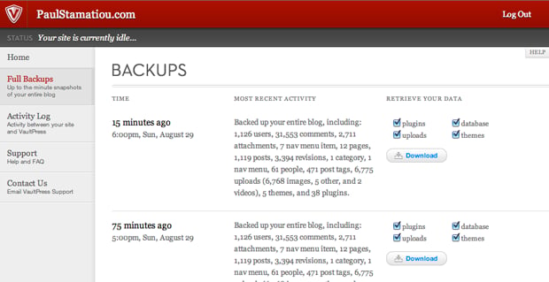 VaultPress WordPress Blog Backups