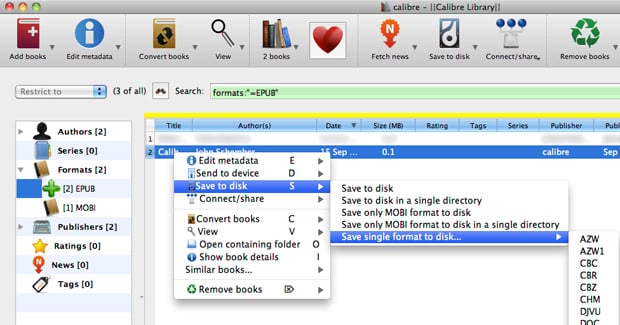 Calibre converting eBook format