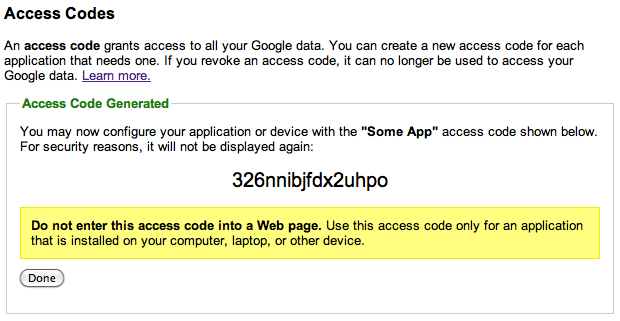 Creating Access Code for Google Apps Two-Step Verification