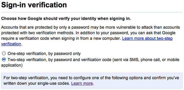 Google Apps Account Sign-in verification setup