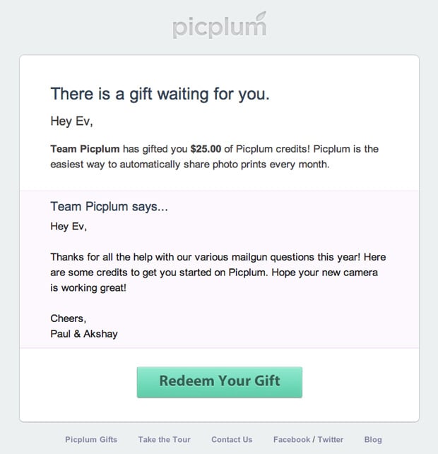 Picplum gift template email
