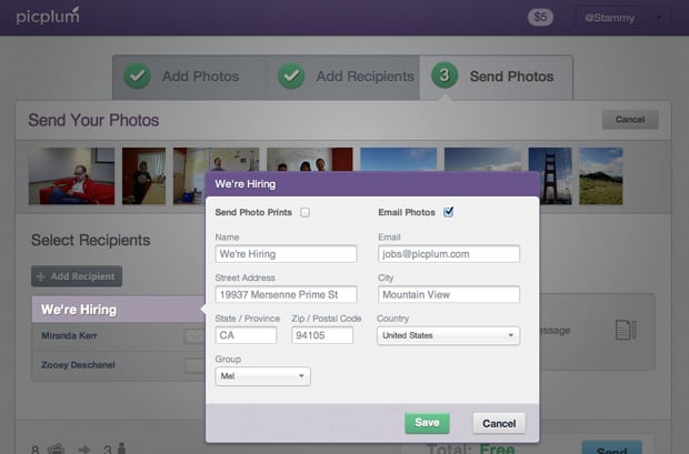 Picplum Send Now page redesign in progress