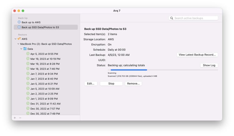 Arq backup app for macOS