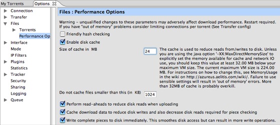 Azureus Disk Caching