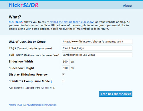 flickrSLiDR - Flickr Slideshow Embedding Tool