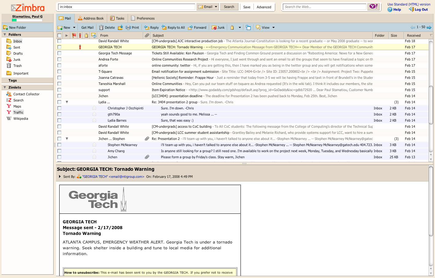 UNA Webmail (Zimbra) on Mobile - Advanced features i.e.